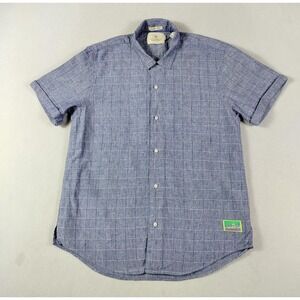 Scotch & Soda Paradise Shirt Mens Large Blue Check Linen Blend Amsterdam Couture